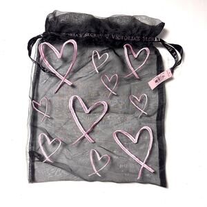 Victoria's Secret Drawstring Logo Heart Mesh  Accessories Bag NWT